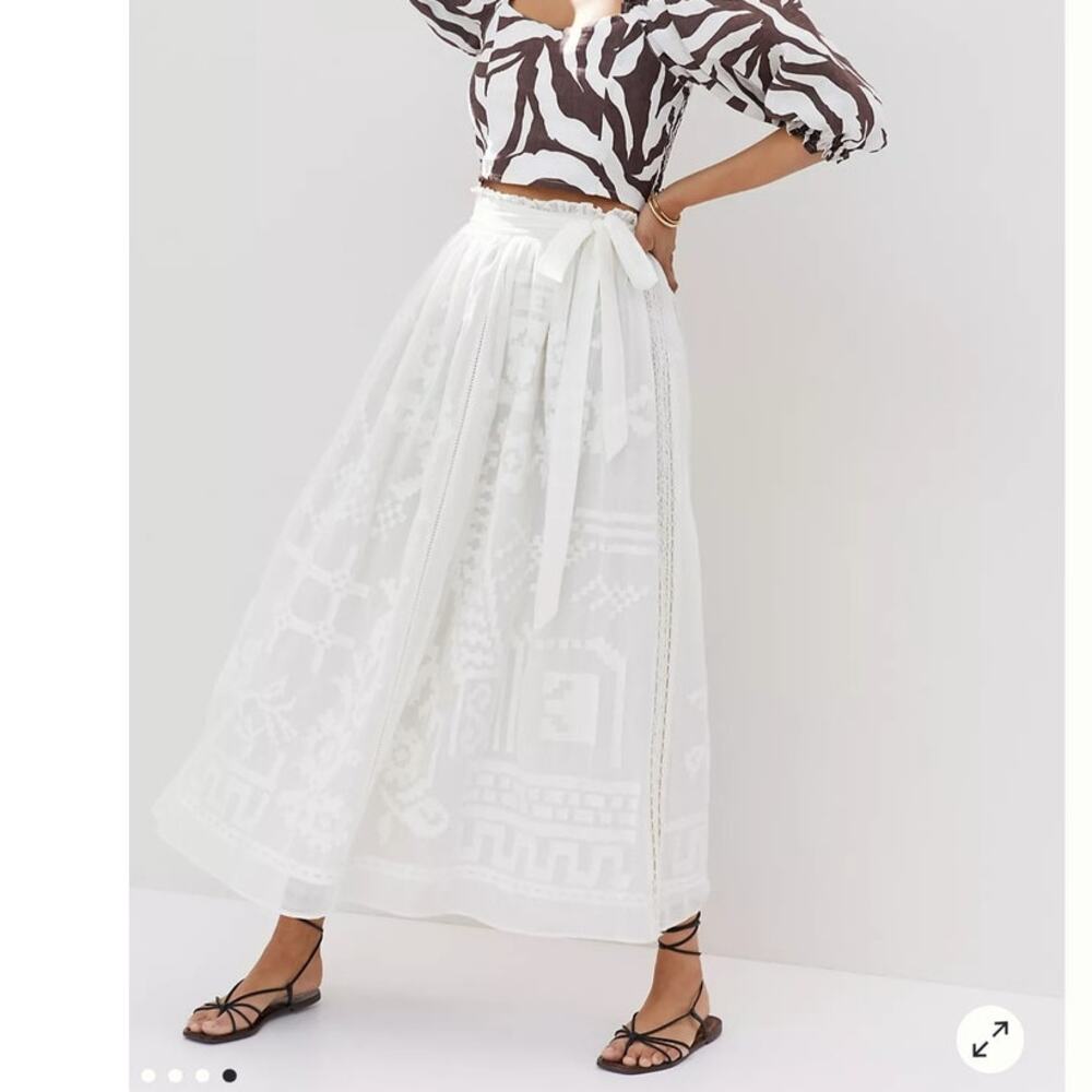 14 | Anthropologie | EUC | Forever That Girl Burnout Lace Midi Skirt | Beige